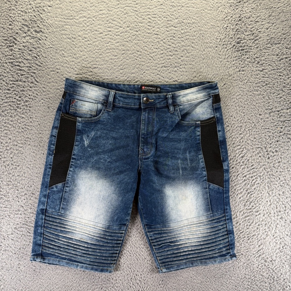 Vintage Southpole Shorts Mens 34 Blue‎ Cotton Denim Bermuda Faded Biker Stretch